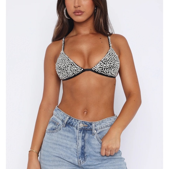 White Fox Turn up the music Diamanté Bralette. Bling rhinestone bralette. - Picture 2 of 3